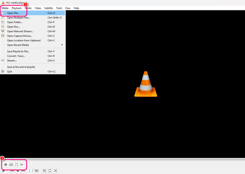 VLC メディア メニューから「ファイルを開く」