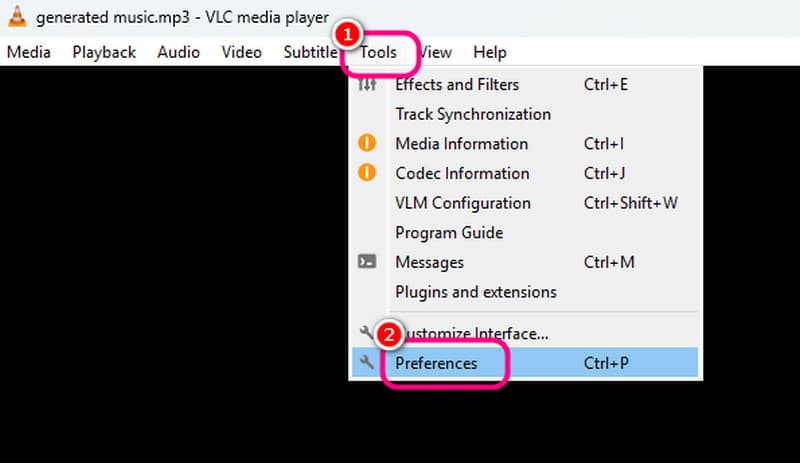 Tools Preferences VLC（ツール ＞ 設定 ／ VLC）