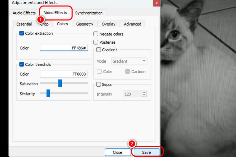フィルターを追加 保存 VLC