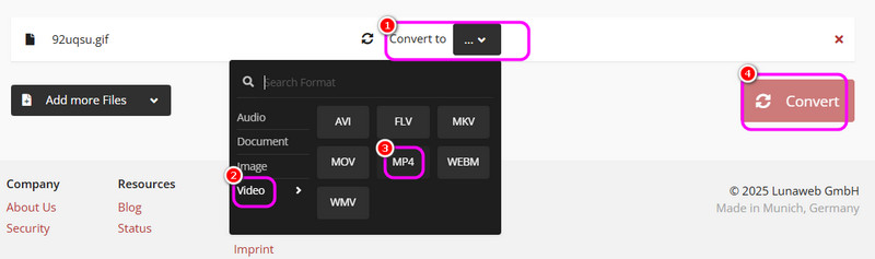 MP4に変換 CloudConvert