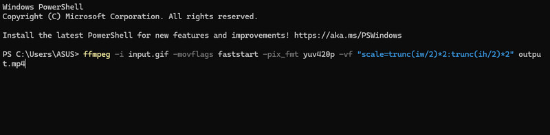 コマンドを入力 FFmpeg