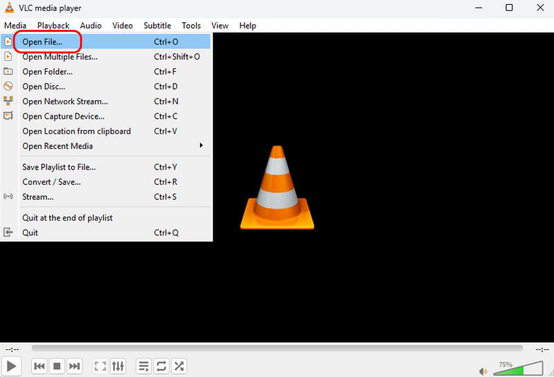 メディアの「ファイルを開く」オプション VLC