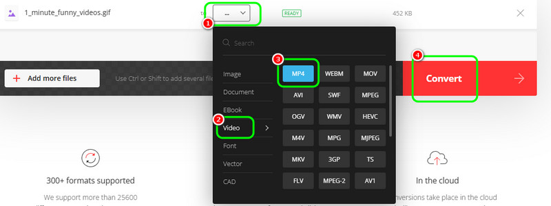 ConvertioでMP4を出力