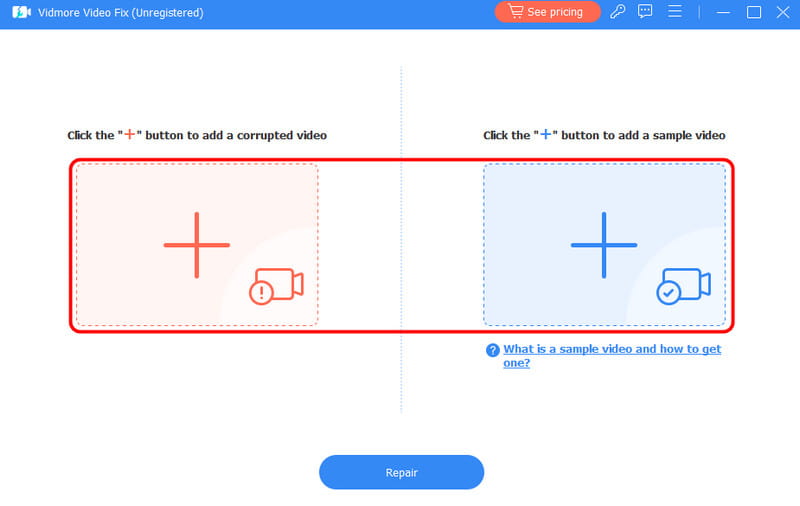 破損動画とサンプル動画をVidmoreに追加