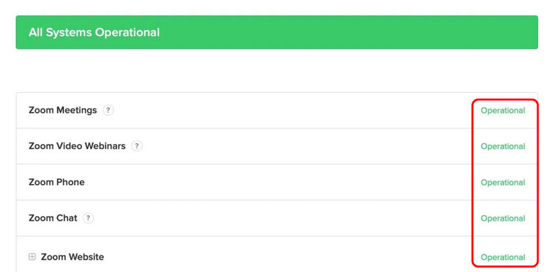 Zoomサービスのステータスを確認