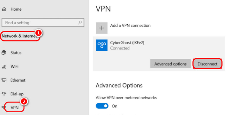 任意のVPNを無効にする