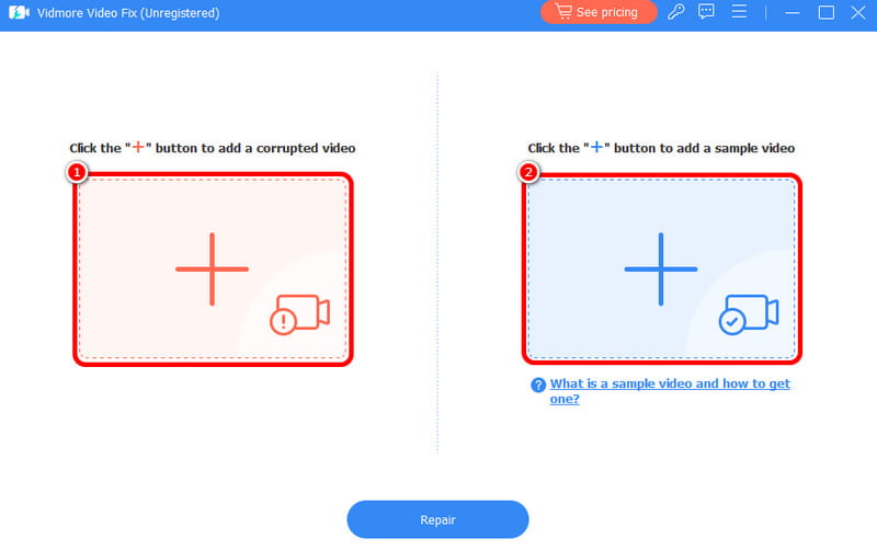 Vidmoreで赤と青のプラスをクリック