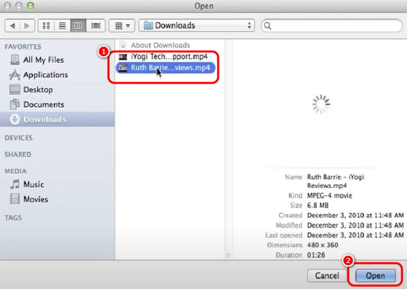 MP4ファイルを開く　QuickTime Player