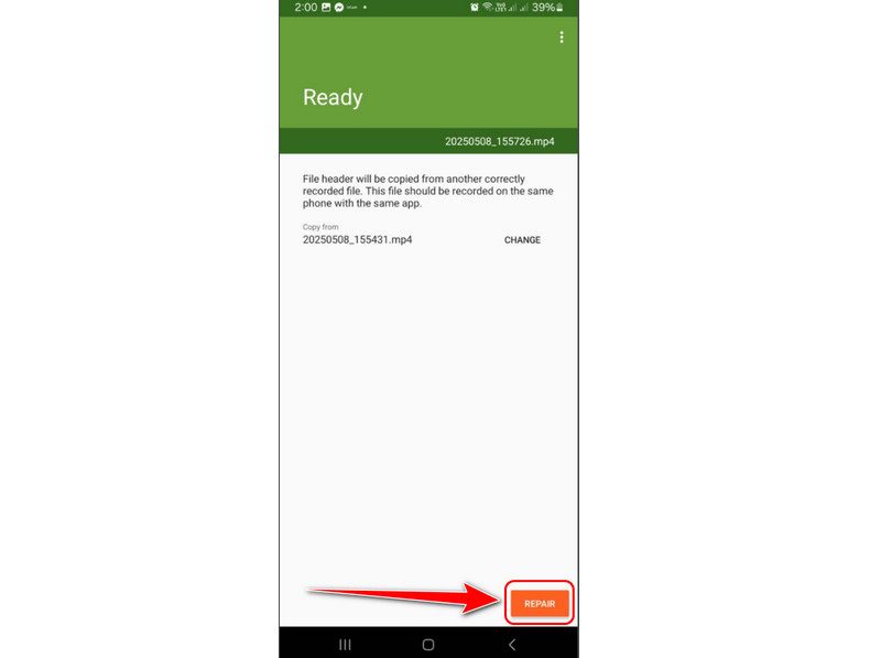 修復ボタン Mp4fix