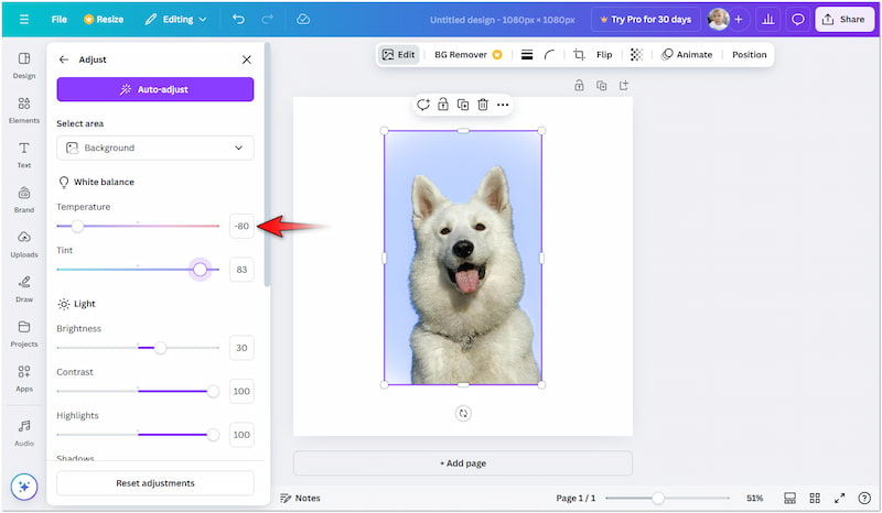 画像エフェクトを調整