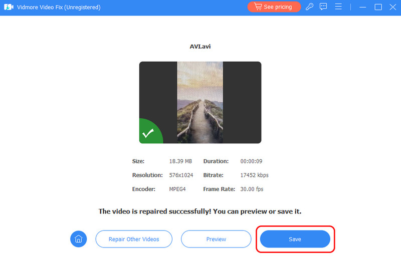 修復した動画を保存 Vidmore