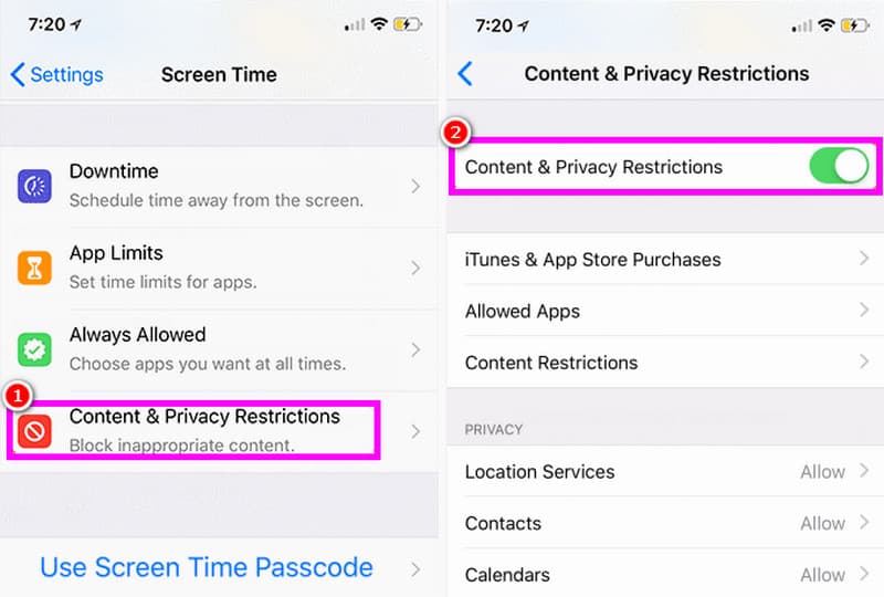 iPhoneでコンテンツとプライバシーの制限を無効にする