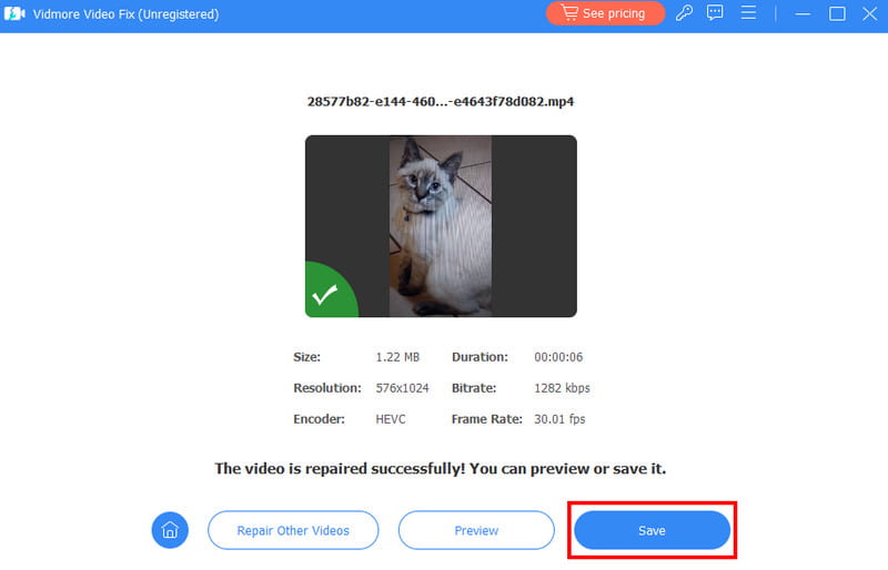 修復済み動画を保存 Vidmore