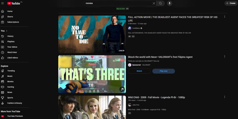 YouTube 映画ストリーミングサイト