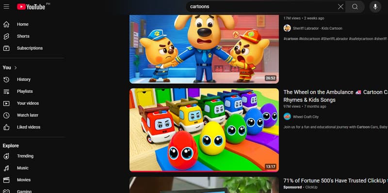 YouTube でアニメを見る