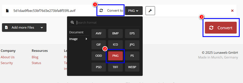 CloudConvertでAVIFをPNGに変換