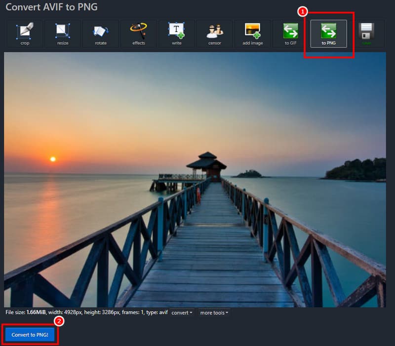 AVIF を PNG に変換する Ezgif