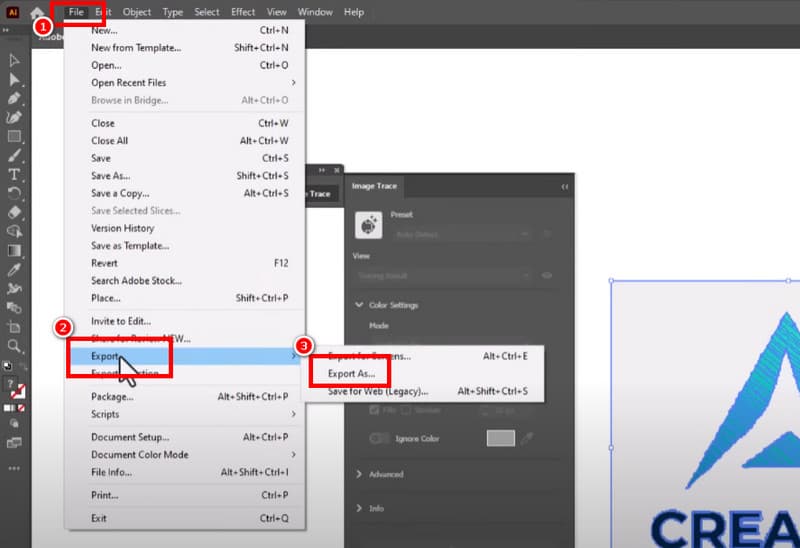ファイルを書き出し SVG をクリック Illustrator