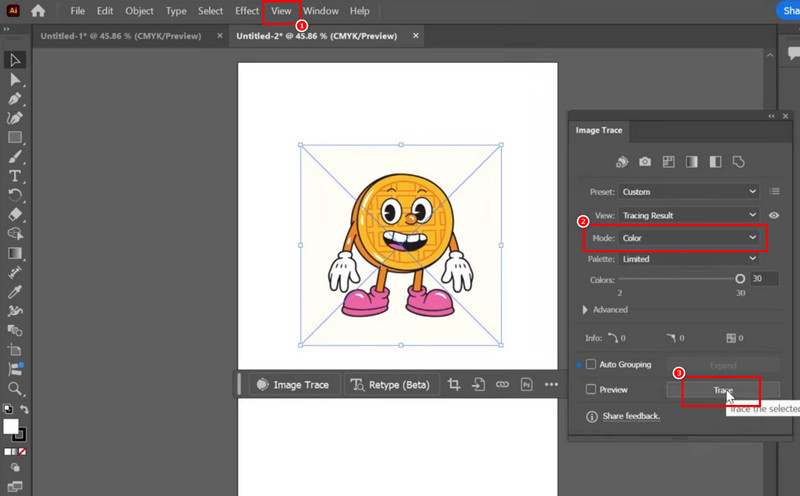 表示 画像トレース カラー Illustrator