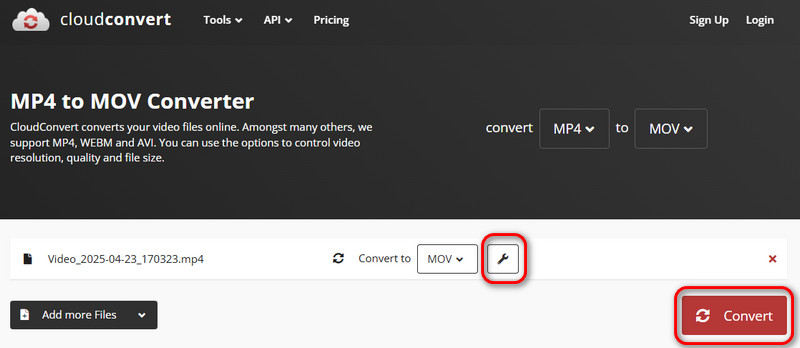 CloudConvertで変換を実行