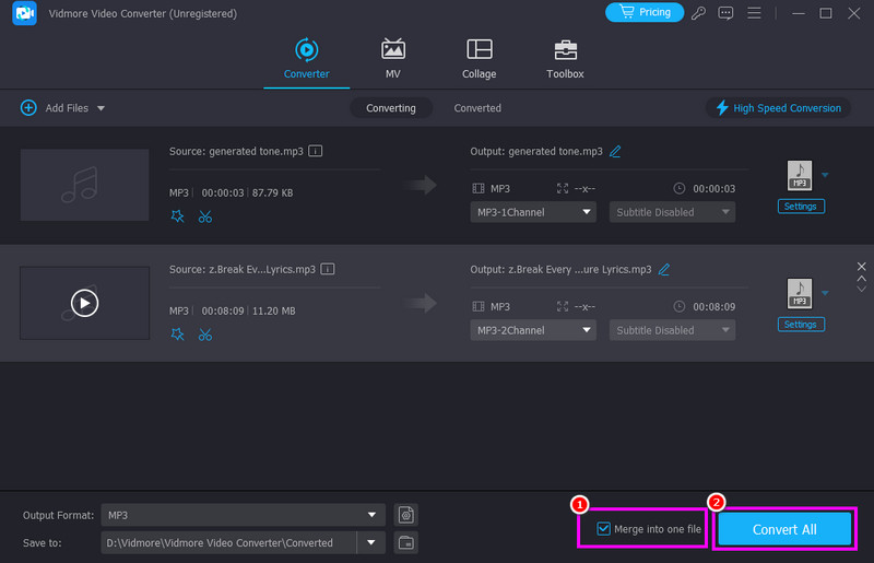 エクスポートの結合（Vidmore）
