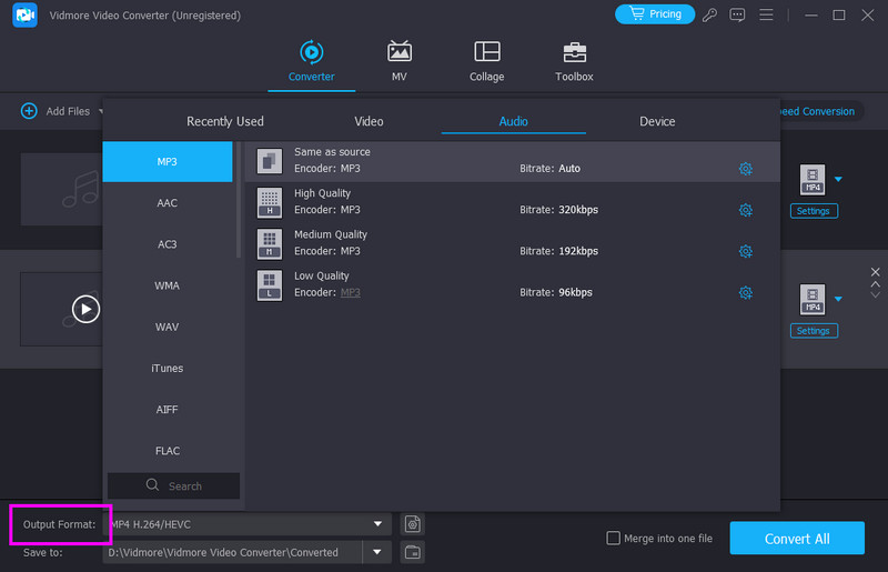 出力形式（Vidmore）