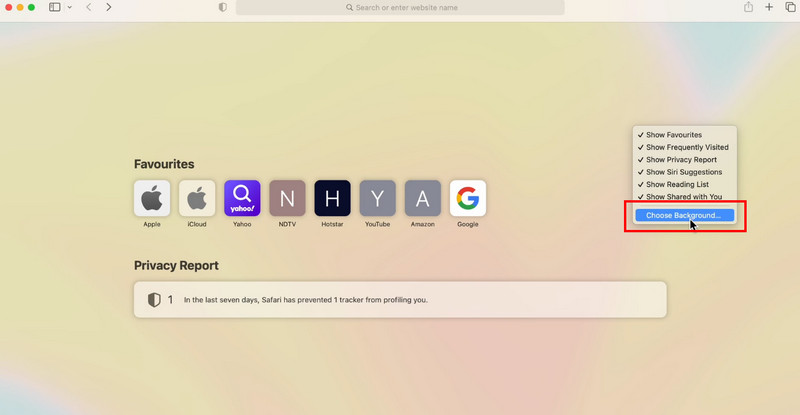 Safariで背景を選択