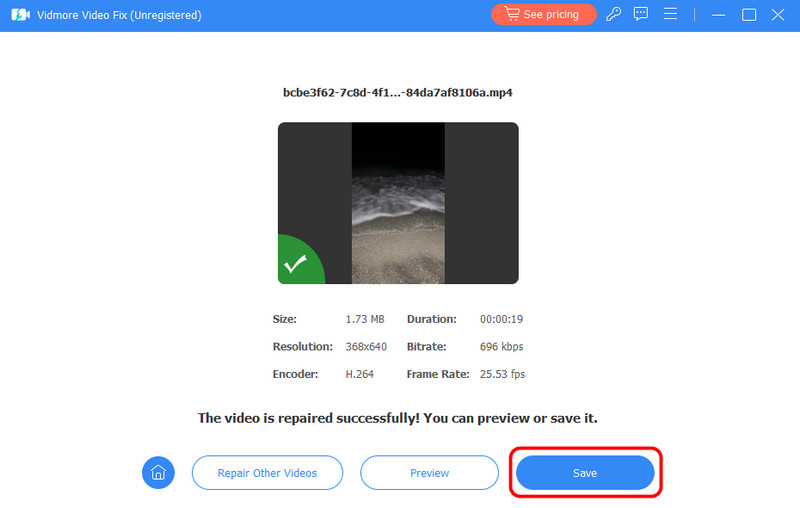 保存ボタン　Vidmore