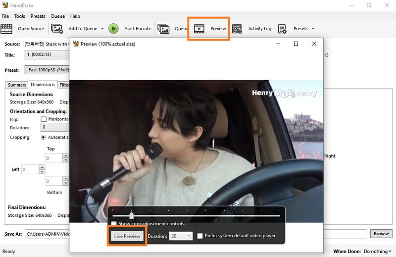 HandBrake ライブプレビュー機能