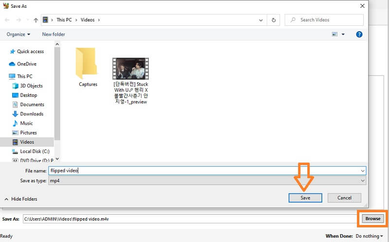 HandBrake 反転動画の保存