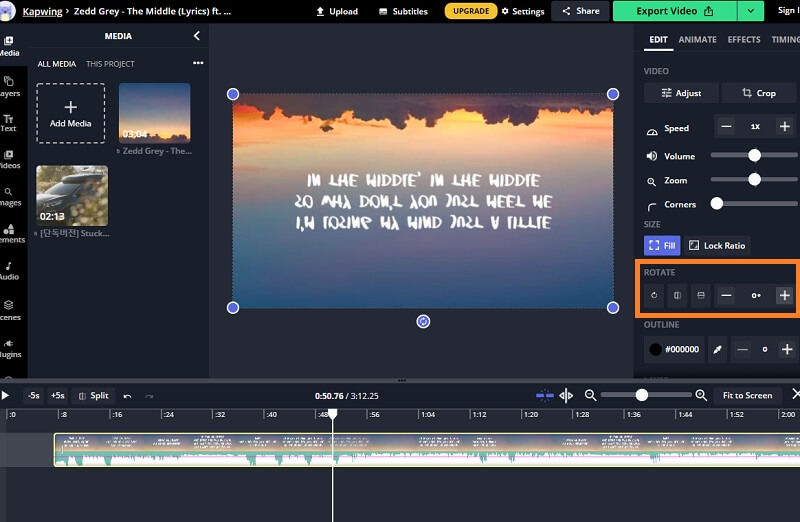 Kapwing の反転・回転機能