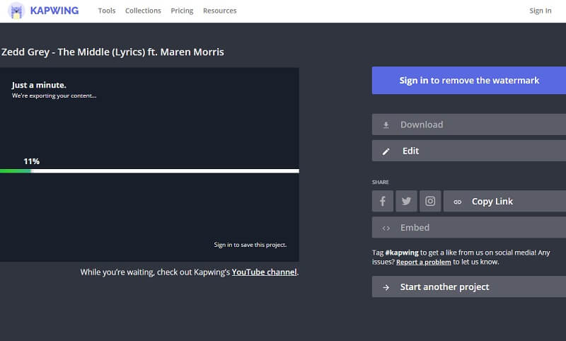 Kapwing 反転動画の出力保存