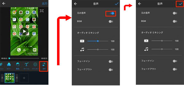 ActionDirector 動画の音を消す