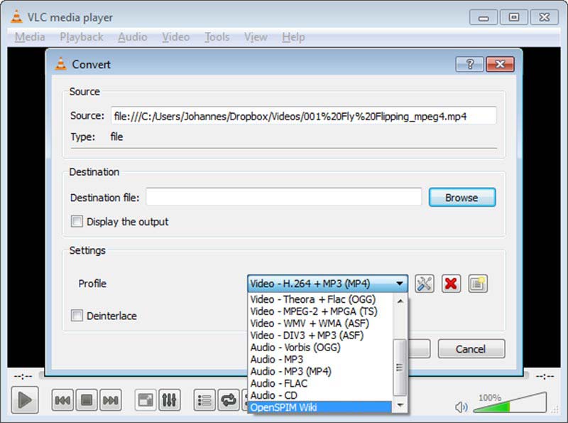 VLC変換プロファイル