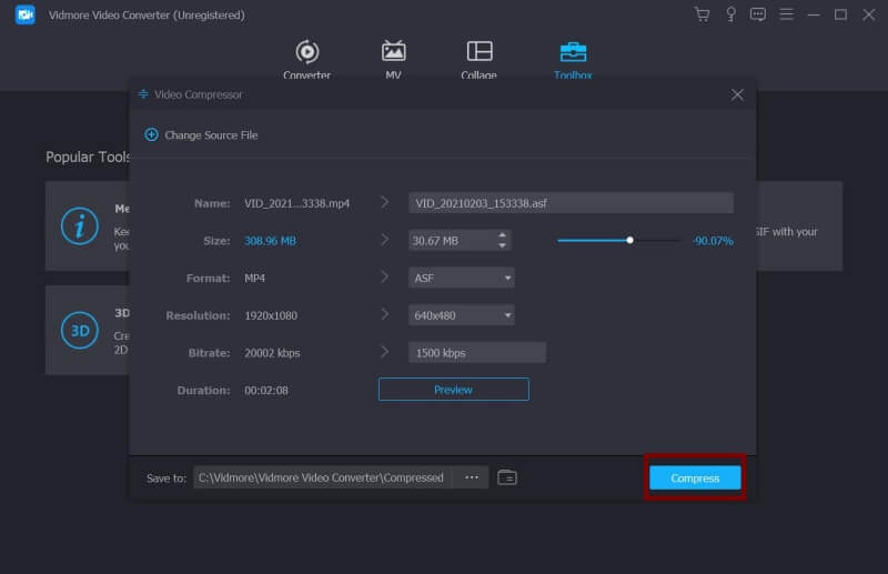 動画をプレビューして圧縮